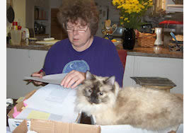 Joanna Bourne and her cat